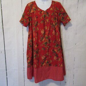 April Cornell Dress M Red Floral Polka Dot Short Sleeve Cottagecore Prairie